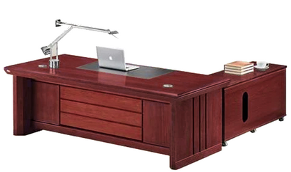 Cherry Rosewood Real Wood Veneer Executive Office Desk With Styled Panels and Pedestal and Return - 1600mm or 1800mm - U5C161