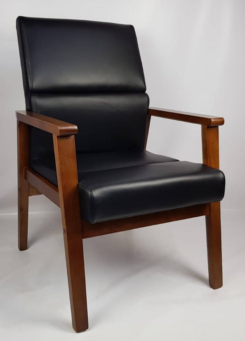 Black Leather Solid Wood Frame Executive Visitor Chair - HB-1819C