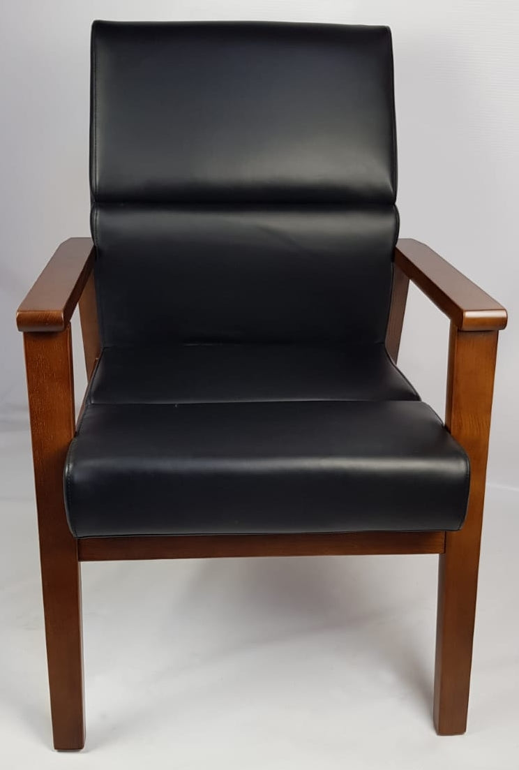 Black Leather Solid Wood Frame Executive Visitor Chair - HB-1819C