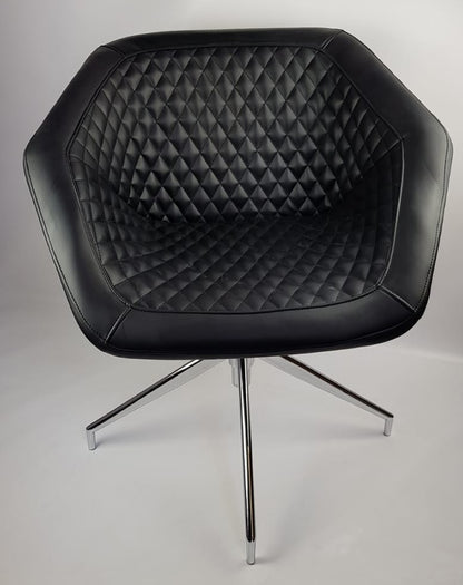 Black Swivel Base Diamond Style Quilted Tub Reception Chair - HB-182