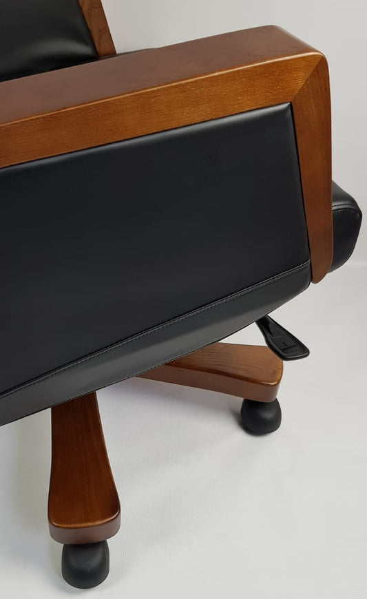 Black Leather Solid Wood Executive Office Chair - HB-1819-B