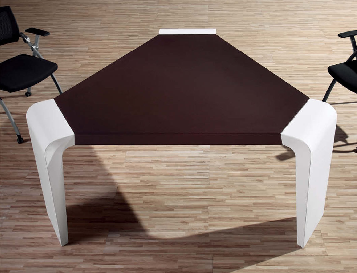 Meeting Table Dark Brown Leather Top with White Gloss Sides - C1381 - COLLECTION ONLY