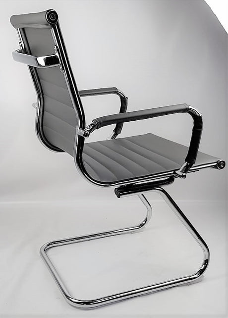 Modern Grey Leather Eames Style Cantilever Visitor Chair - HB-E13