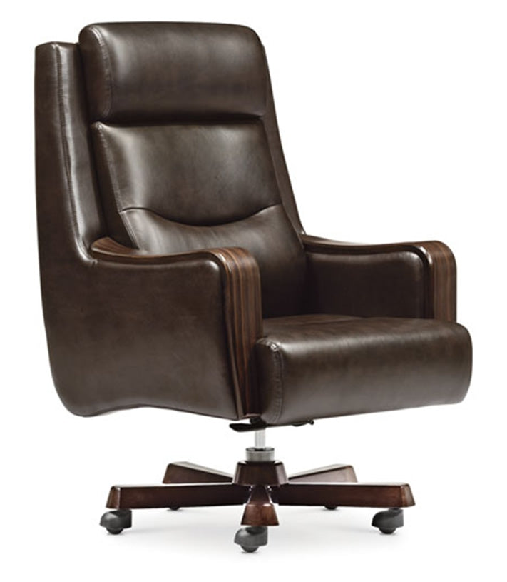 Luxury Leather Executive Office Chair with Wood Veneer Arms - F1TA