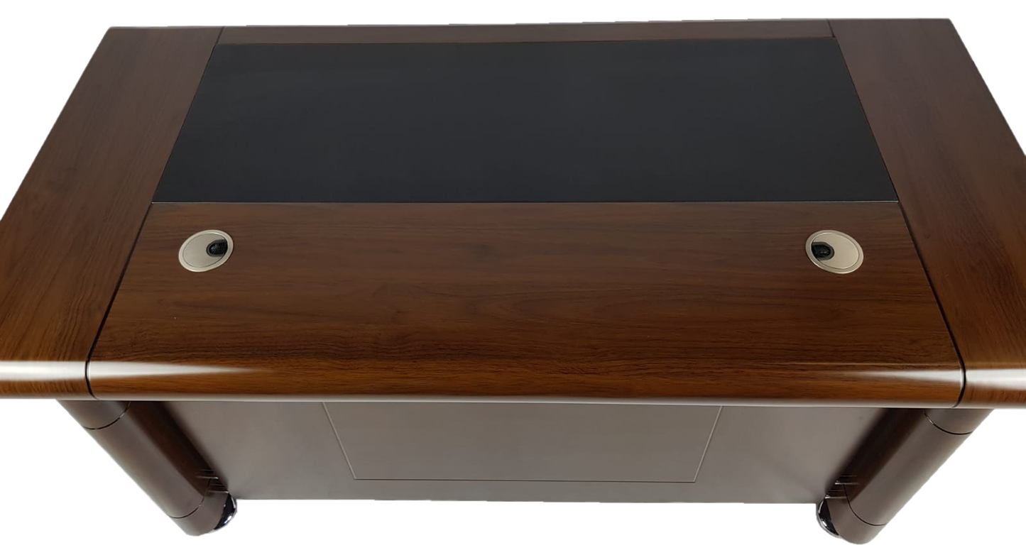 Small Light Walnut Real Wood Veneer Executive Desk With Roll Top - 1400mm - 1861