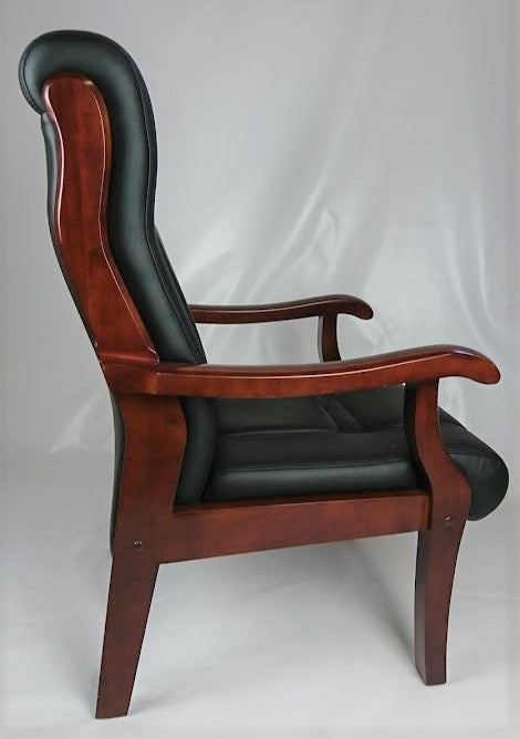 Senato CHA-WS922 Visitor Chair Black Leather with Mahogany Arms