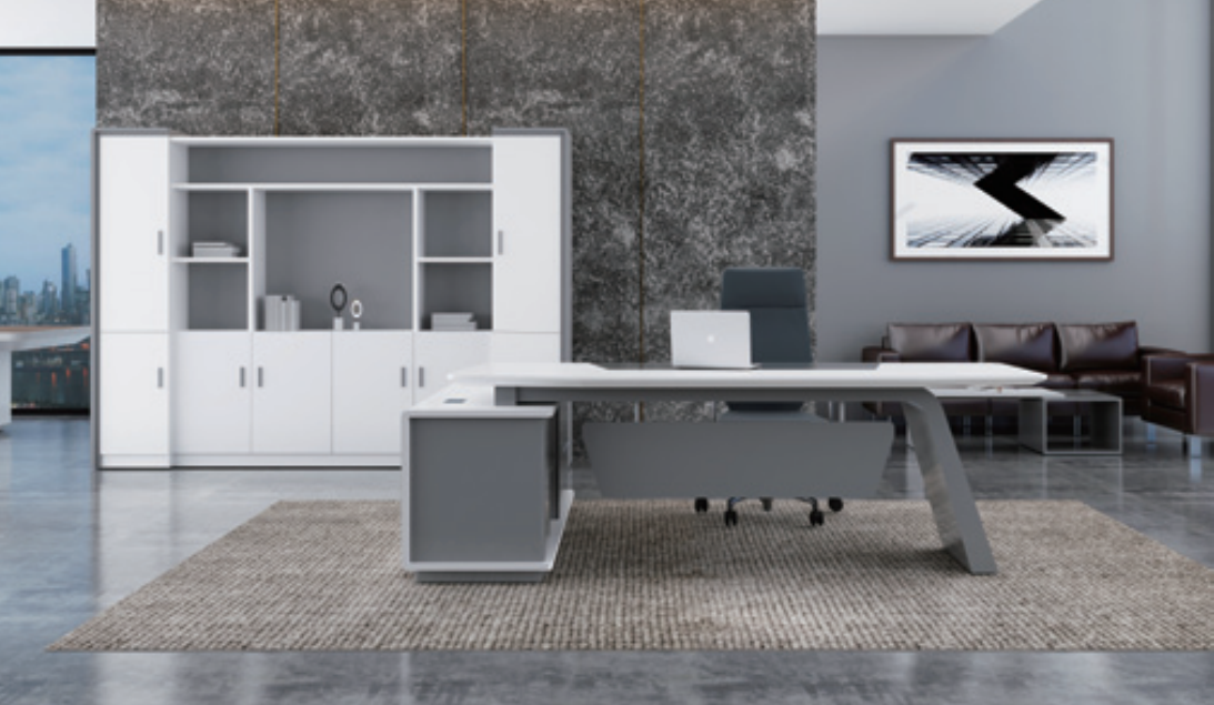 Contemporary White Gloss Office Desk with Side Return - GL7827