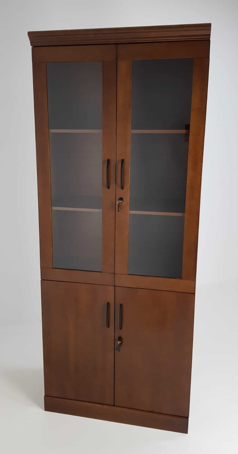 Real Wood Veneer Two Door Executive Bookcase in Walnut - 1861A-2DR