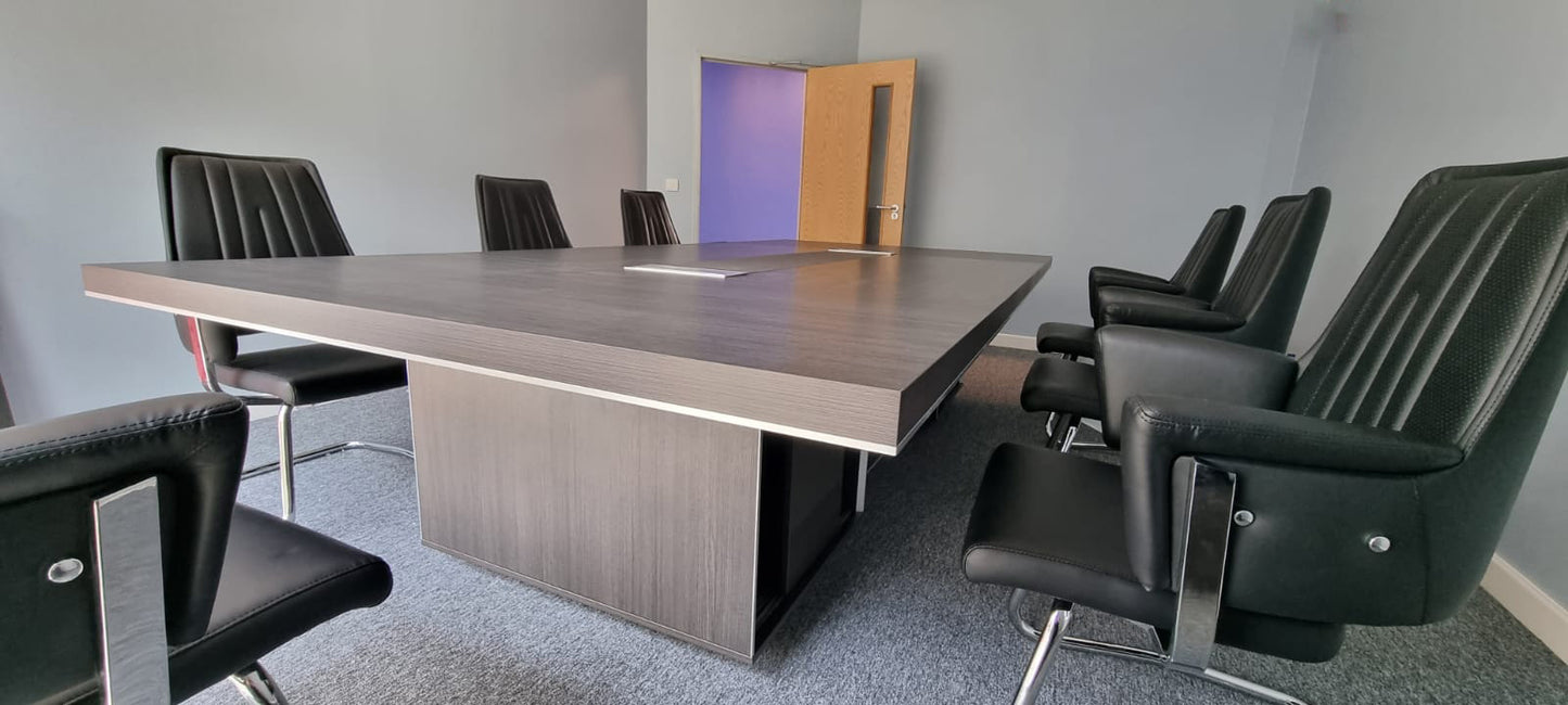 Large Wide Modern Grey Oak Boardroom Table with Built in Storage - 3200mm - BJS-C1232