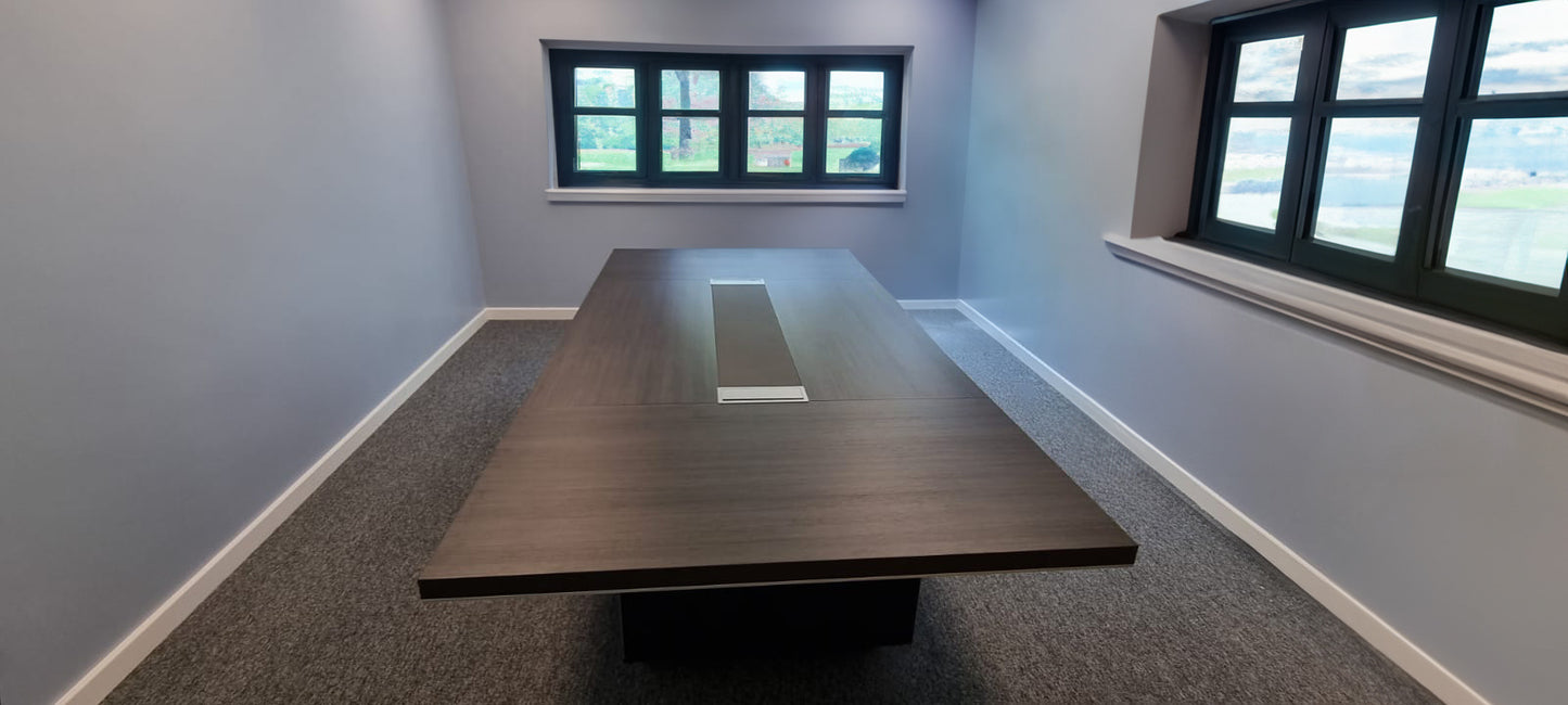 Large Wide Modern Grey Oak Boardroom Table with Built in Storage - 3200mm - BJS-C1232