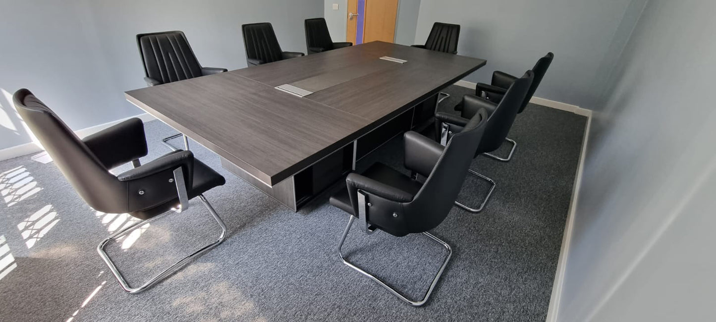 Large Wide Modern Grey Oak Boardroom Table with Built in Storage - 3200mm - BJS-C1232
