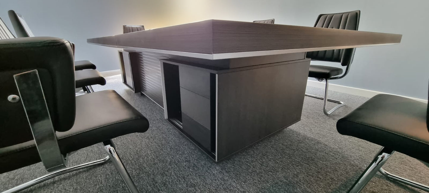 Large Wide Modern Grey Oak Boardroom Table with Built in Storage - 3200mm - BJS-C1232