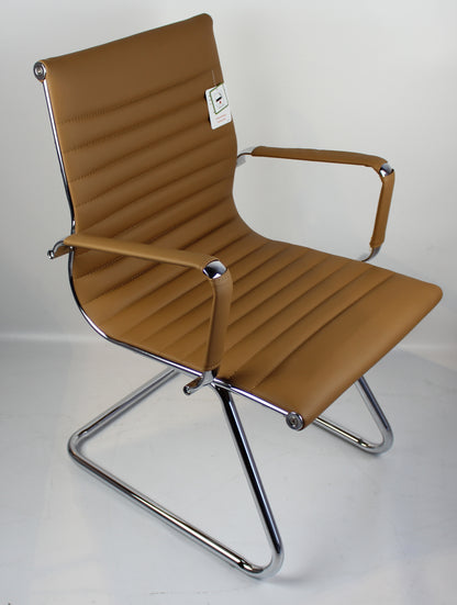 Contemporary Eames-Style Cantilever Visitor Chair in Beige Leather - HB-E13