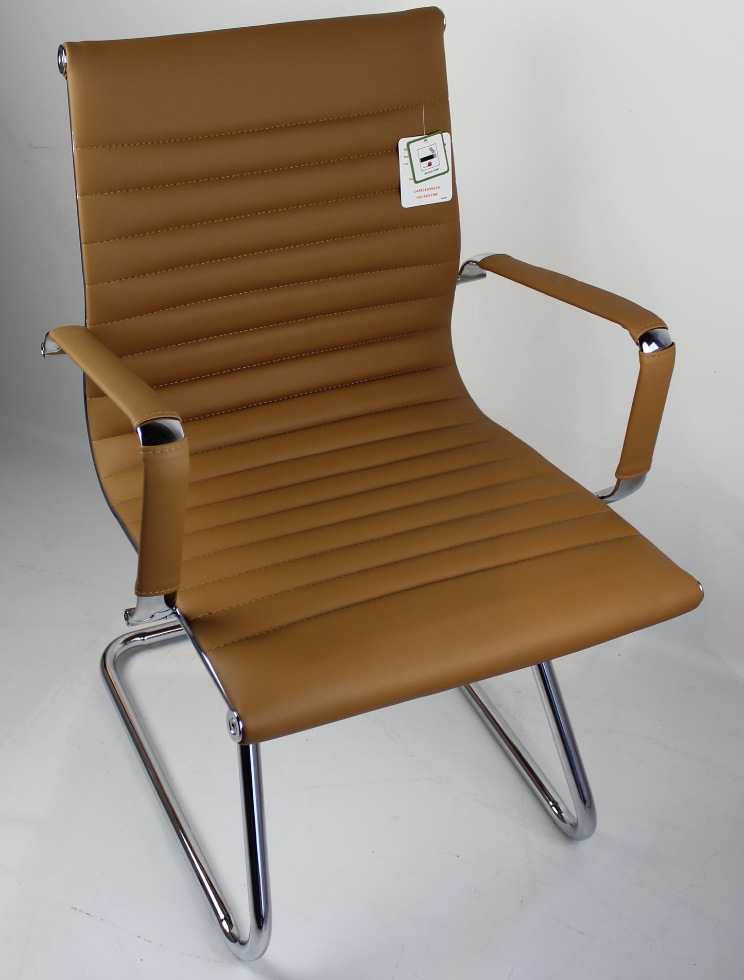 Contemporary Eames-Style Cantilever Visitor Chair in Beige Leather - HB-E13