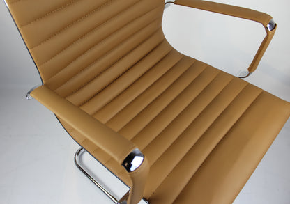 Contemporary Eames-Style Cantilever Visitor Chair in Beige Leather - HB-E13