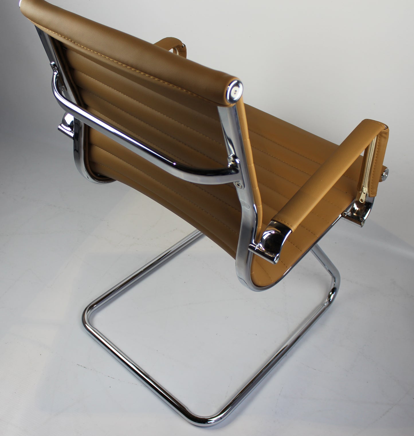 Contemporary Eames-Style Cantilever Visitor Chair in Beige Leather - HB-E13