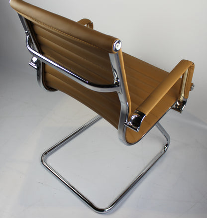 Contemporary Eames-Style Cantilever Visitor Chair in Beige Leather - HB-E13
