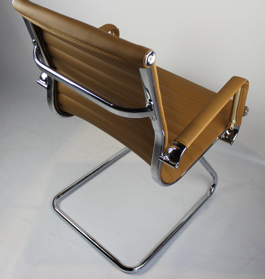 Contemporary Eames-Style Cantilever Visitor Chair in Beige Leather - HB-E13