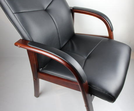 Black Leather Visitor Chair with Walnut Frame - CHA-524