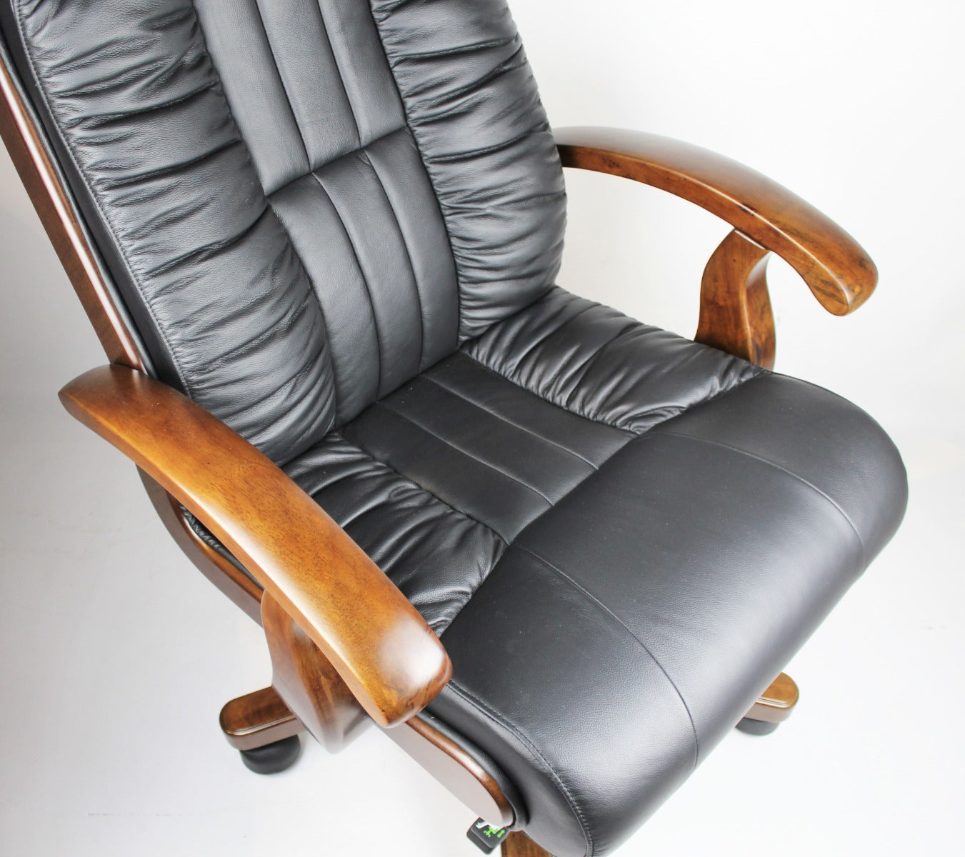Executive Black Leather Office Chair with Walnut Arms - F01A