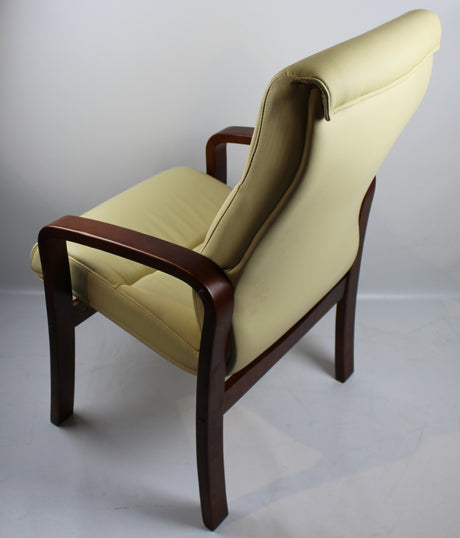 Executive Meeting Room Chair with Cream Leather & Walnut Arms - 517CR