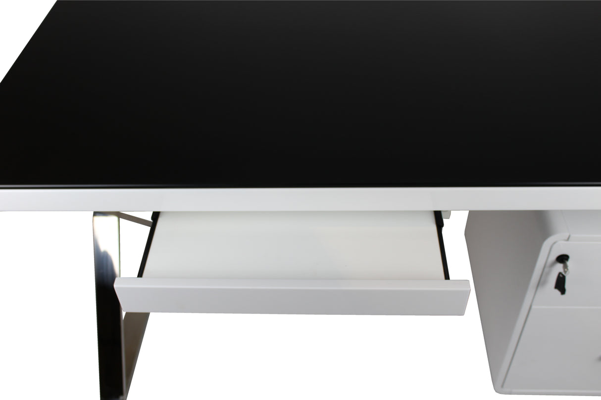 Contemporary Home Office Desk in Gloss White with Glass Top - MT702