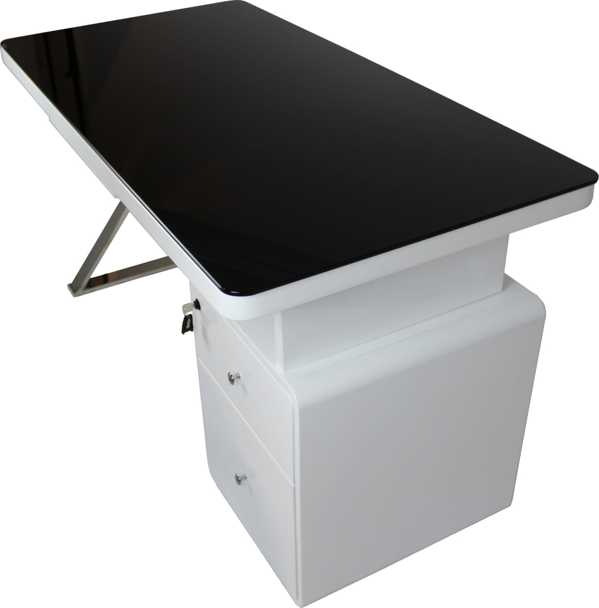 Contemporary Home Office Desk in Gloss White with Glass Top - MT702