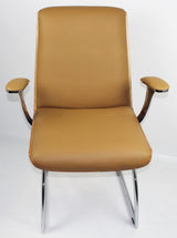 Beige Leather Chair with Walnut Veneer Shell - CHA-1205C