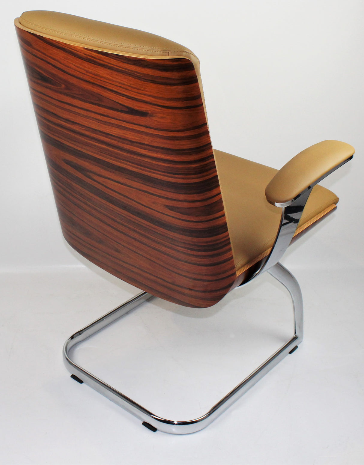 Beige Leather Chair with Walnut Veneer Shell - CHA-1205C