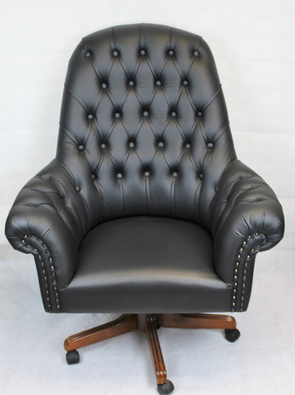 Quality Black Natural Hide Chesterfield Office Chair - K208