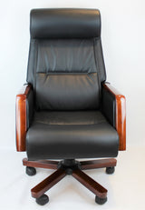 Reclining Black Leather Executive Office Chair with Wooden Arms - SZ-A109