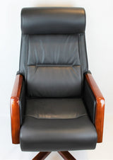 Reclining Black Leather Executive Office Chair with Wooden Arms - SZ-A109