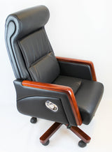 Reclining Black Leather Executive Office Chair with Wooden Arms - SZ-A109