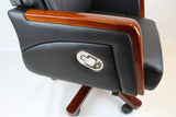 Reclining Black Leather Executive Office Chair with Wooden Arms - SZ-A109