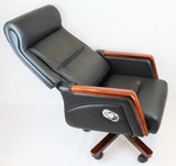 Reclining Black Leather Executive Office Chair with Wooden Arms - SZ-A109