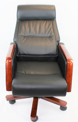 Reclining Black Leather Executive Office Chair with Wooden Arms - SZ-A109