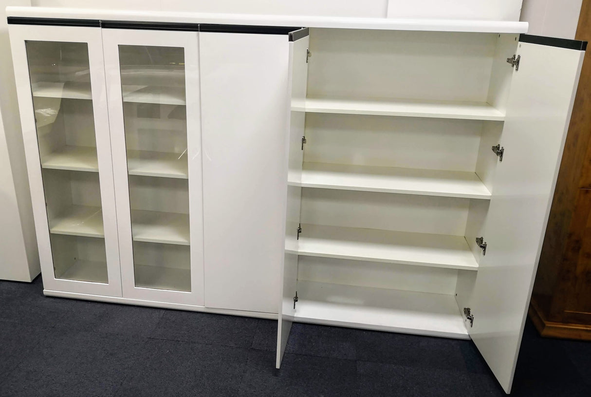Extra Large White Gloss Executive Five Door Bookcase Display Unit - 0992T