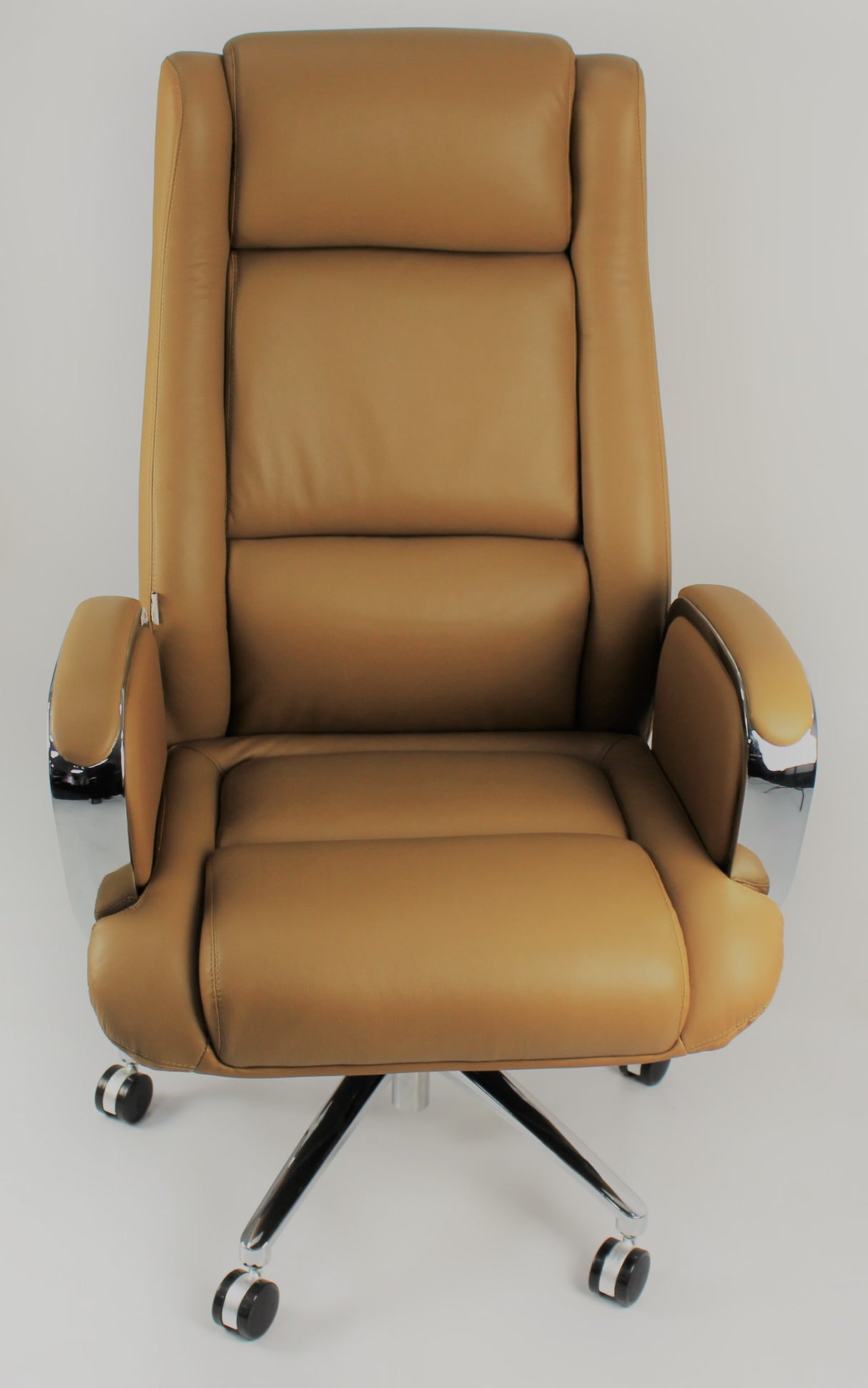 Beige Leather Executive Office Chair with Chrome Trimmed Arms - J1201