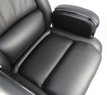 Black Leather Executive Office Chair with Chrome Trimmed Arms - J1201
