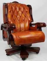 Luxury Executive Office Chair with Wooden Arms and Genuine Tan Leather - J001