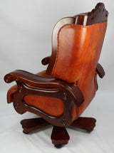 Luxury Executive Office Chair with Wooden Arms and Genuine Tan Leather - J001