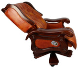 Luxury Executive Office Chair with Wooden Arms and Genuine Tan Leather - J001