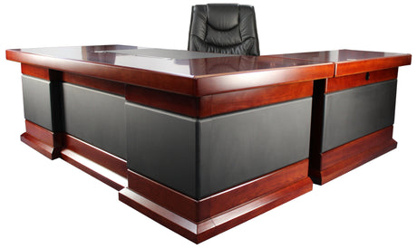 Executive Corner Desk Mahogany Real Wood and Leather - 2400mm - HB274M