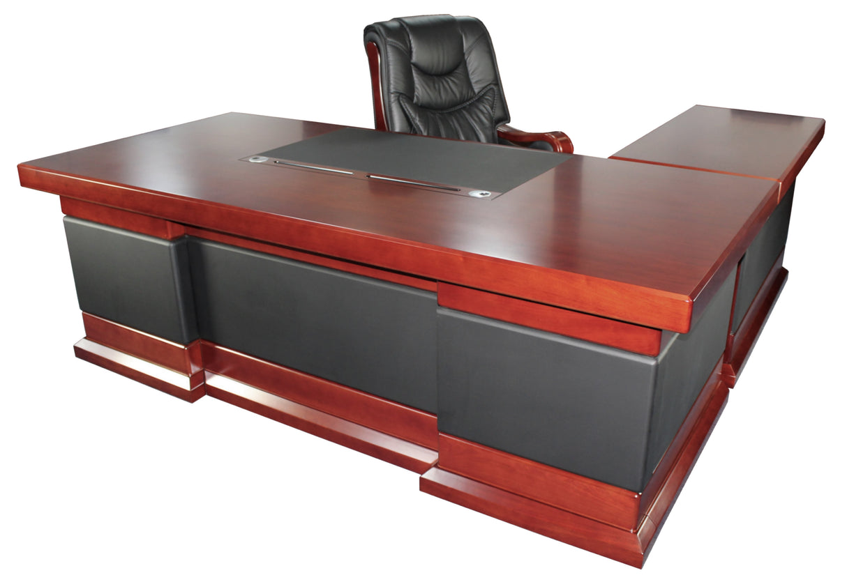 Executive Corner Desk Mahogany Real Wood and Leather - 2400mm - HB274M
