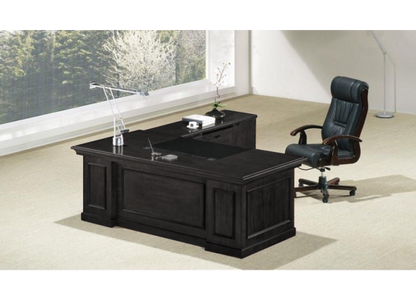 Stunning Black Ash Real Wood Veneer Executive Office Desk With Pedestal & Return - 2000mm - L3F-UG203