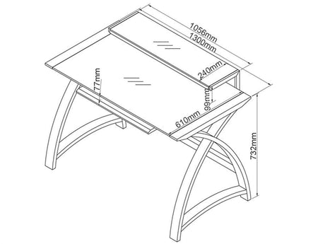 Black Glass Office Desk Walnut Frame PC201-1300-WB