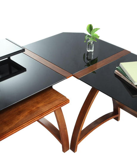 Corner Glass Office Desk Walnut & Black PC201-CNR