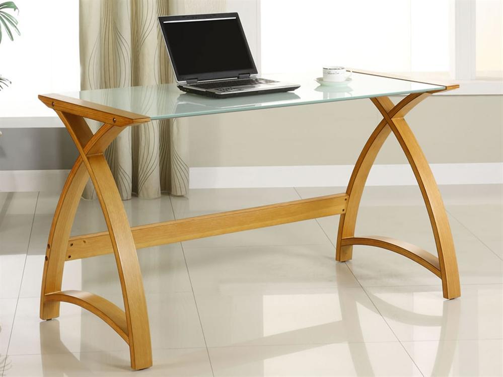 Contemporary Quality Glass Home Office Table in Oak - 1300mm - PC201-1300