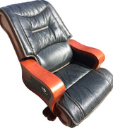 Luxury Black Leather Executive Office Chair with Walnut Curved Arms - CHA-688