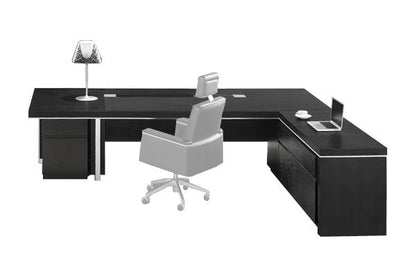 Stunning Large Executive Corner Office Desk with Desk High Return In Black Ash Real Wood Veneer - 3000mm to 3800mm - L3F381